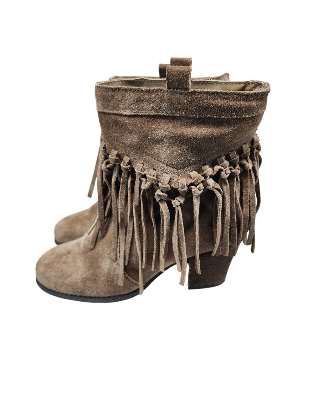 Sbicca Shoes Womens Size 7.5 Sound Brown Leather Fringe Ankle Boots *Read*